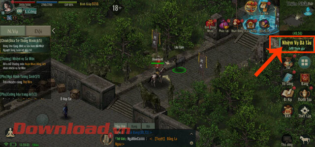 Nhấn vào mục Nhiệm vụ Dã Tẩu