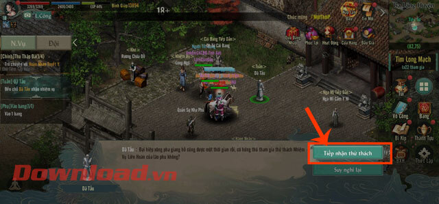 Chạm vào nút Tiếp nhận thử thách