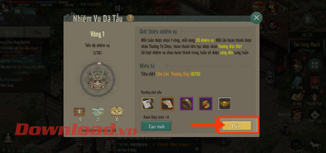 Nhấn vào nút Đến