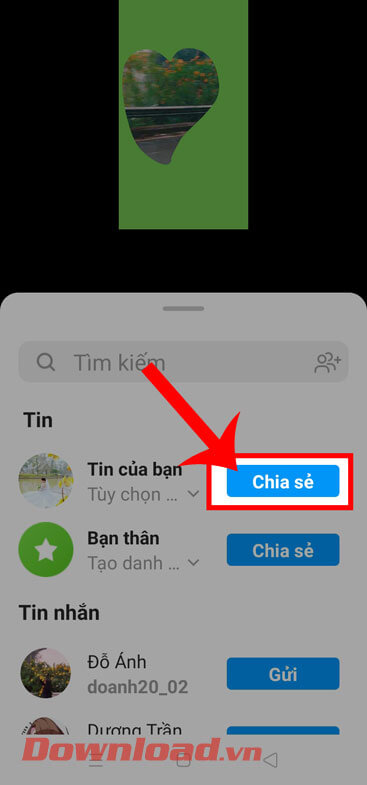 Nhấn vào nút Chia sẻ