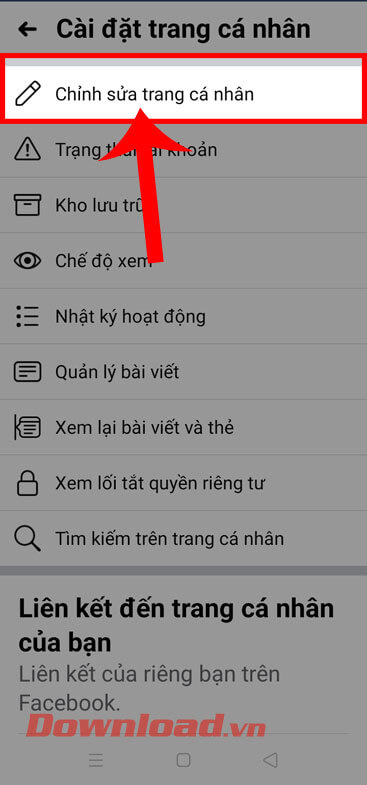 <p><strong>Bước 3:</strong> Tiếp theo, ấn vào mục <strong>Chỉnh sửa trang cá nhân.</strong></p>
