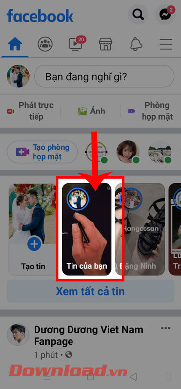 Chạm vào mục Tin của bạn 