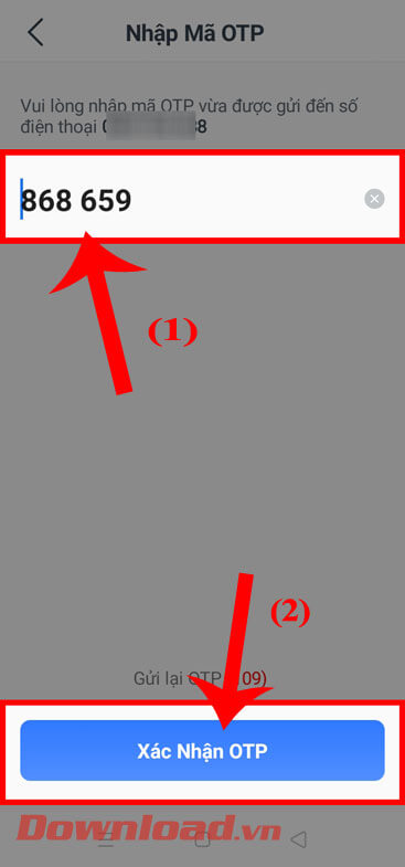 <p><strong>Bước 3:</strong> Lúc này điện thoại của mình sẽ nhận được tin nhắn mã xác nhận, hãy <strong>nhập
