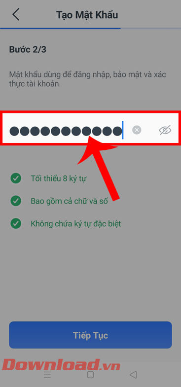 <p><strong>Bước 5:</strong> <strong>Đặt mật khẩu</strong> cho tài khoản ví điện tử của mình, rồi ấn