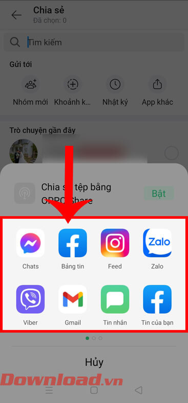 <p><strong>Bước 5: Chọn và nhấn vào ứng dụng khác</strong> mà mình muốn chia sẻ hình ảnh từ Nhật ký