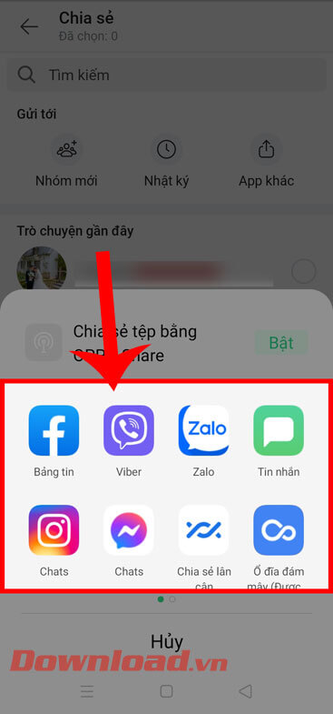 <p><strong>Bước 5: Chọn ứng dụng khác</strong> như:<em> Facebook, Viber, Instagram</em> mà bạn muốn