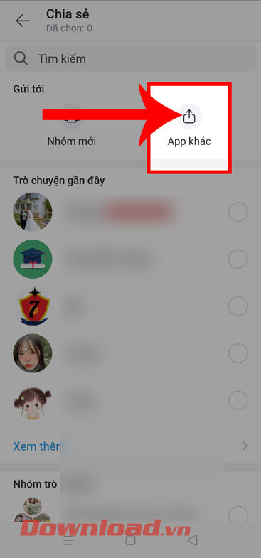 <p><strong>Bước 3:</strong> Tiếp tục ở màn hình <em>Chia sẻ</em> của Zalo, nhấn vào mục <strong>App