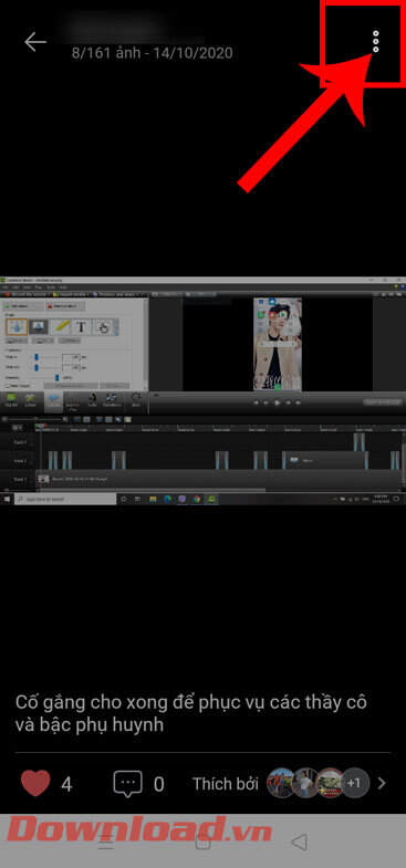 <p><strong>Bước 2:</strong> Nhấn vào <strong>biểu tượng dấu ba chấm</strong> ở góc bên phải phía trên