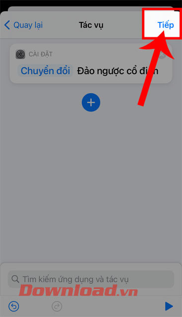 Chạm vào nút Tiếp