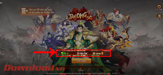 <p><strong>Bước 2:</strong> Nhấn vào mục <strong>Đổi Sever</strong>, để chọn máy chủ cho tài khoản game.</p>