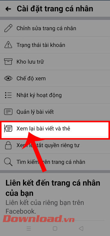 <p><strong>Bước 3:</strong> Trong phần <em>Cài đặt trang cá nhân</em>, hãy ấn vào mục <strong>Xem lại