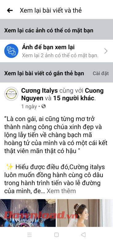 <p><strong>Bước 4:</strong> Lúc này trên màn hình sẽ hiển thị toàn bộ bài viết mà bạn được gắn thẻ và