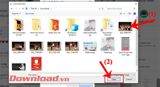 <p><strong>Bước 5: Chọn một hình ảnh bất kỳ</strong> trên máy tính để làm ảnh avatar, rồi nhấn nút <strong>Open.</strong></p>