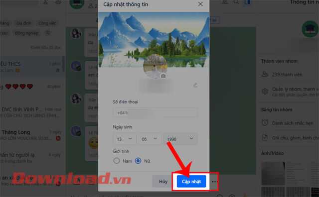 <p><strong>Bước 6:</strong> Sau khi đã đặt ảnh đại diện, hãy click chuột vào nút <strong>Cập nhật.</strong></p>