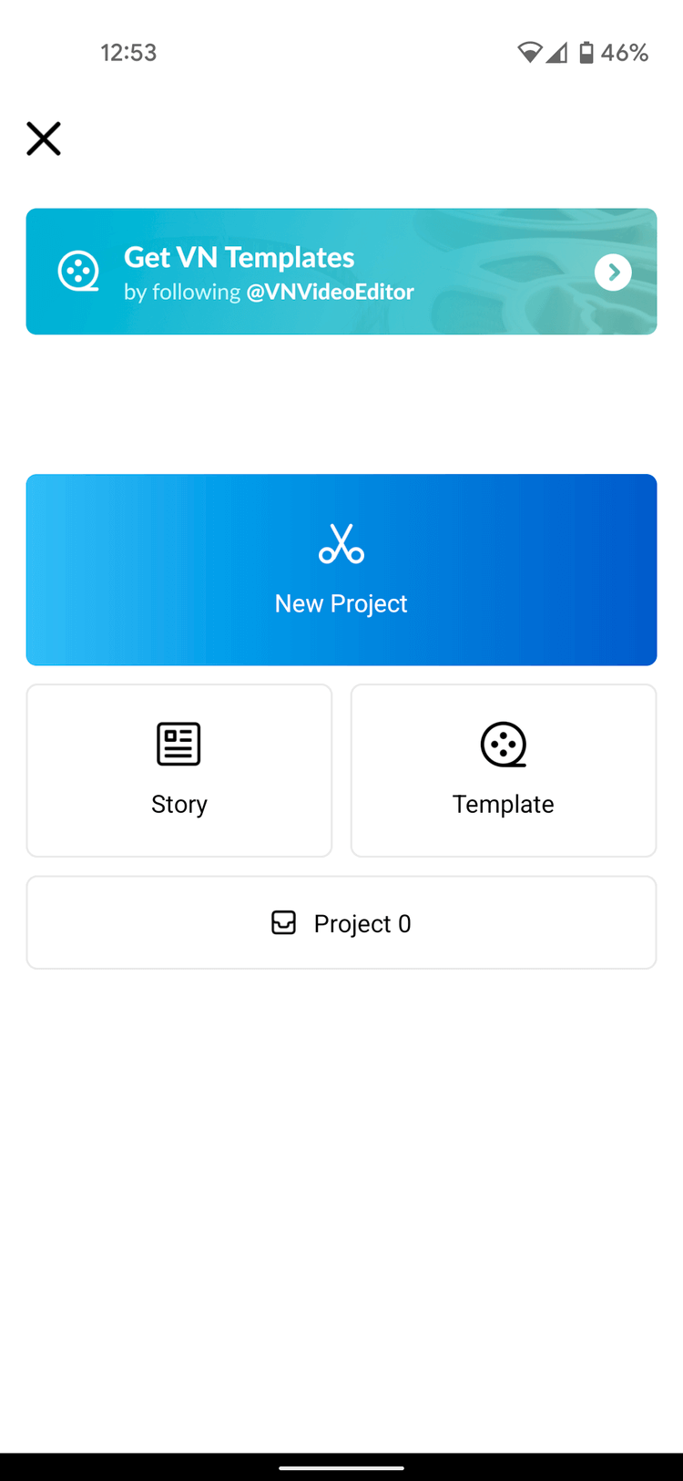 VN Video Editor thêm dự án mới
