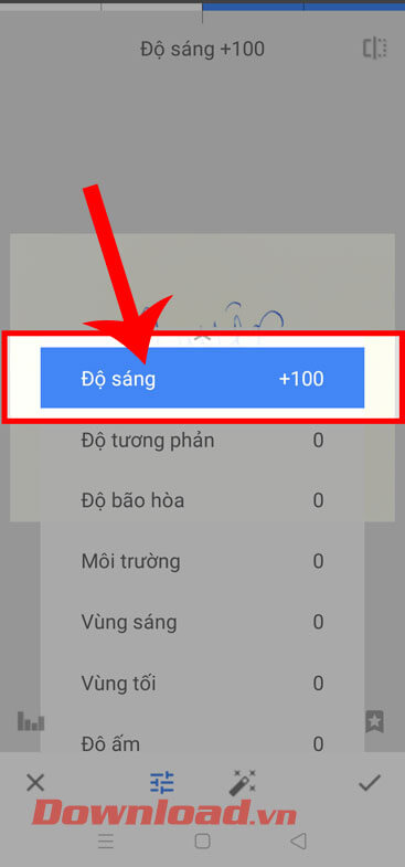 Điều chỉnh độ sáng hình ảnh tới mức tối đa