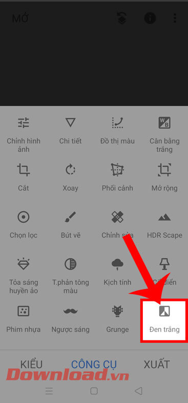 Nhấn vào mục Đen trắng