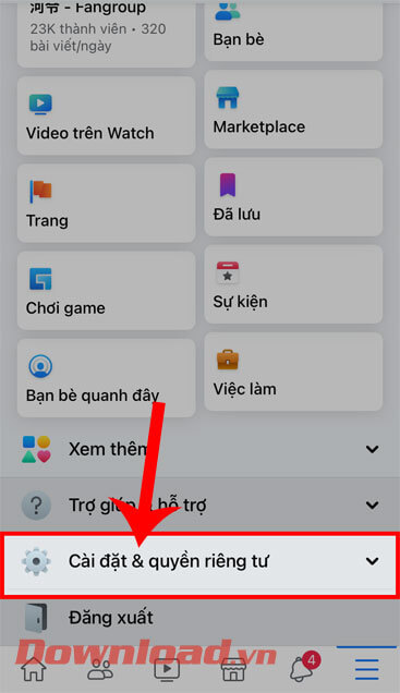 Ấn vào mục Cài đặt & Quyền riêng tư