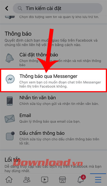 Nhấn vào mục Thông báo qua Messenger