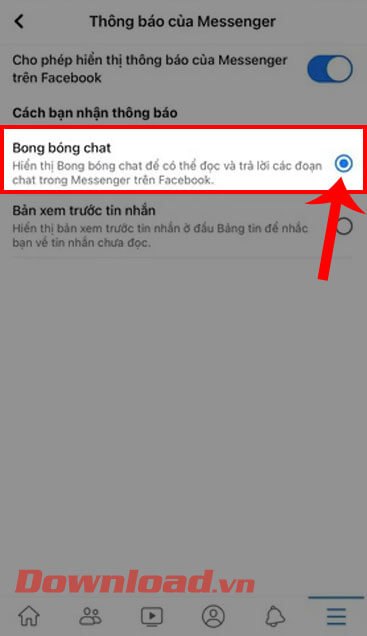 Bật thông báo Bong bóng chat