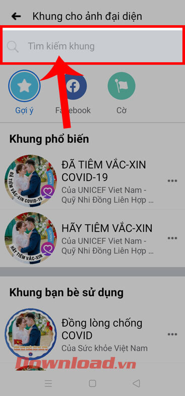 <p><strong>Bước 4:</strong> Chạm vào<strong> ô tìm kiếm</strong> <strong>khung</strong> ở phía trên