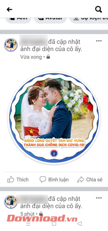 <p><strong>Bước 9:</strong> Đợi một lát để hệ thống sẽ cập nhật ảnh đại diện với khung “Đồng lòng chống