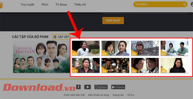 Ấn vào tập phim mà bạn muốn xem 