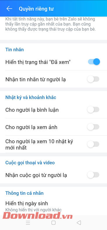 Đã chặn tin nhắn, cuộc gọi từ người lạ
