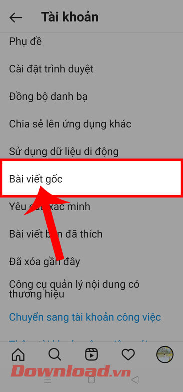 Chạm vào mục Bài viết gốc