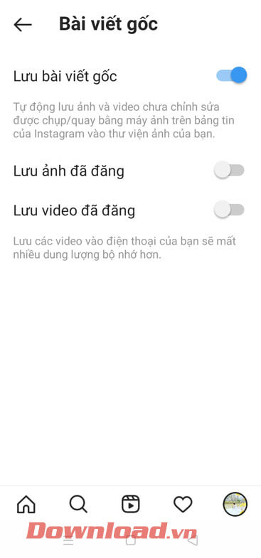 Đã tắt lưu ảnh và video đã đăng 