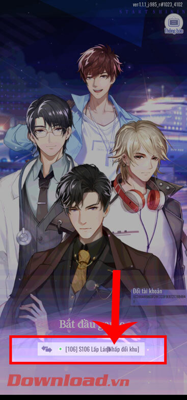 <p><strong>Bước 2:</strong> Chạm vào ô <strong>Nhấp đổi khu</strong>, để chọn server cho tài khoản game