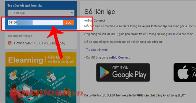 Nhập số điện thoại và ấn vào nút Lọc