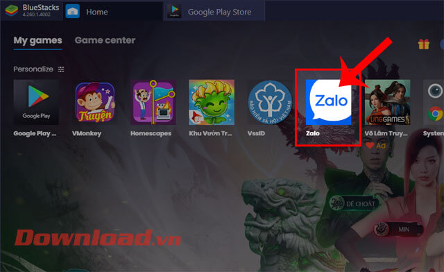 <p><strong>Bước 2:</strong> Tại<em> giao diện chính của BlueStacks</em>, nhấn vào <strong>biểu tượng