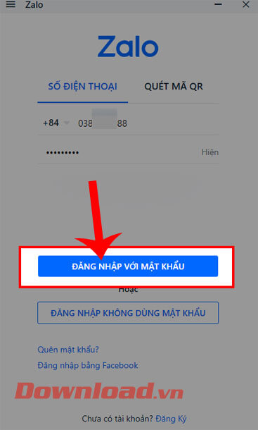 <p><strong>Bước 3:</strong> Tiếp theo, click chuột vào nút <strong>Đăng nhập với mật khẩu</strong>.</p>
<p>-