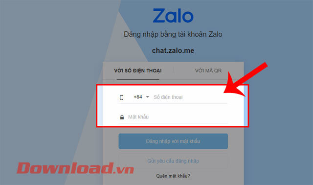 <p><strong>Bước 2:</strong> Tại <em>trang đăng nhập của Zalo</em>, <strong>điền số điện thoại và mật