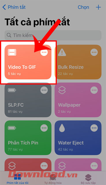 Chạm vào phím tắt Video to GIF