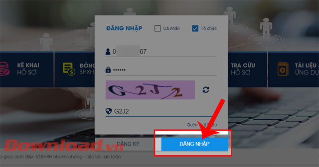 Click chuột vào nút Đăng nhập