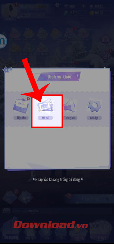Ấn vào mục Mã đổi