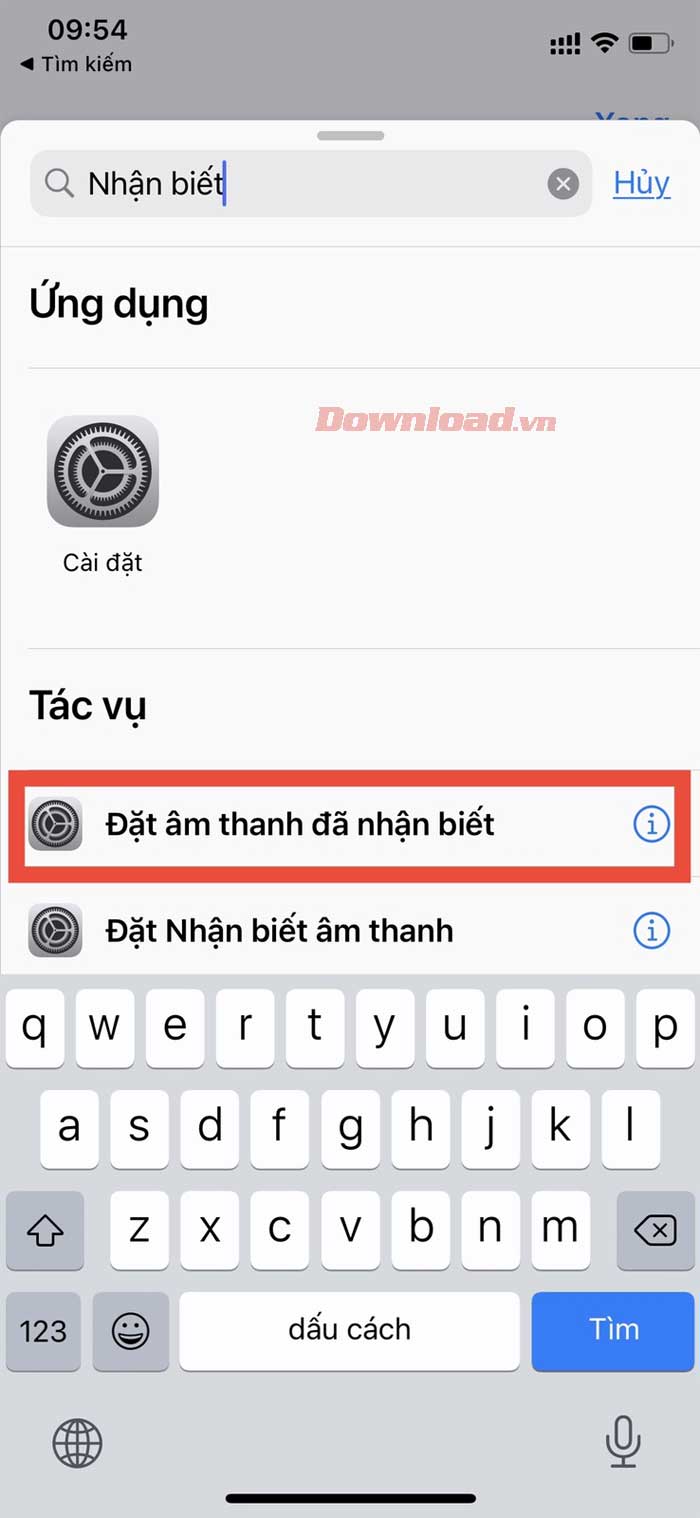 <p><strong>Bước 3</strong>: Chạm Thêm tác vụ. Gõ từ khóa nhận biết âm thanh trong thanh tìm kiếm, sau