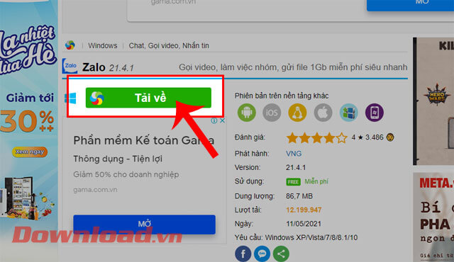 <p><strong>Bước 2:</strong> Tại link tải phần mềm trên trang <a href="https://download.com.vn/">Download.com.vn</a>,