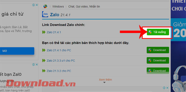 <p><strong>Bước 3:</strong> Nhấn vào nút<strong> Tải xuống</strong>, ở phía bên phải của phiên bản phần