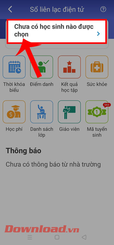 Ấn vào mục Chưa có học sinh nào được chọn