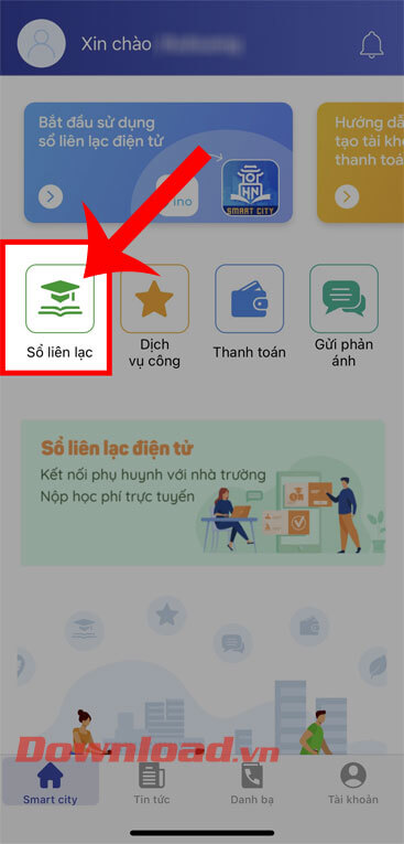 Nhấn vào mục Sổ liên lạc