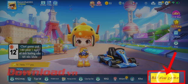 <p><strong>Bước 8:</strong> Sau khi đã hoàn thành màn luyện tập và đi đến màn hình chính của game, chạm