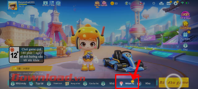 <p><strong>Bước 10:</strong> Khi đã kết thúc màn đua, quay lại màn chính của game, thì nhấn vào nút