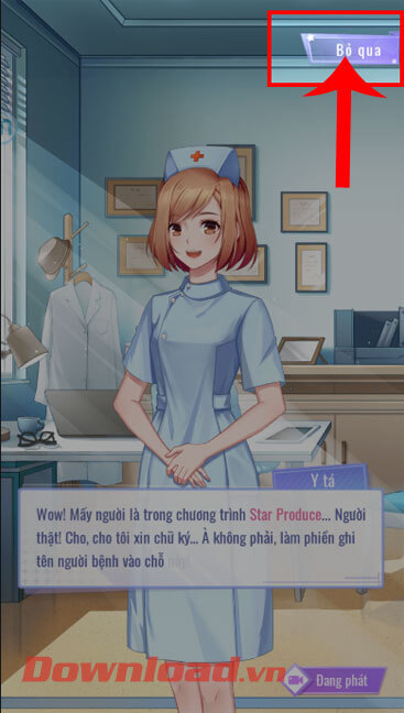 <p><strong>Bước 5:</strong> Lúc này trên màn hình xuất hiện hội thoại của cốt truyện chính, nhấn vào