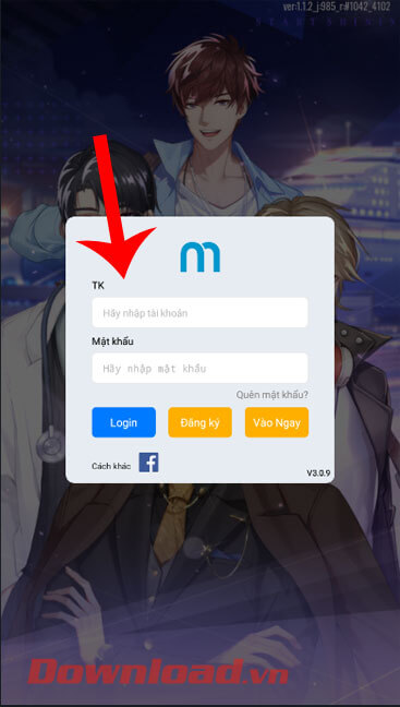 <p><strong>Bước 1:</strong> Trong giao diện chính của game,<strong> đăng nhập bằng tài khoản Mocgame,