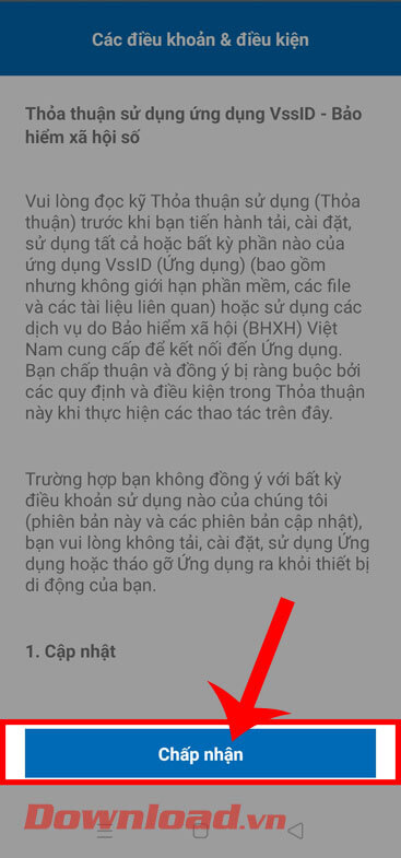 <p><strong>Bước 1:</strong> Sau khi mở ứng dụng, tại mục <em>Các điều khoản &amp; điều kiện</em>, hãy