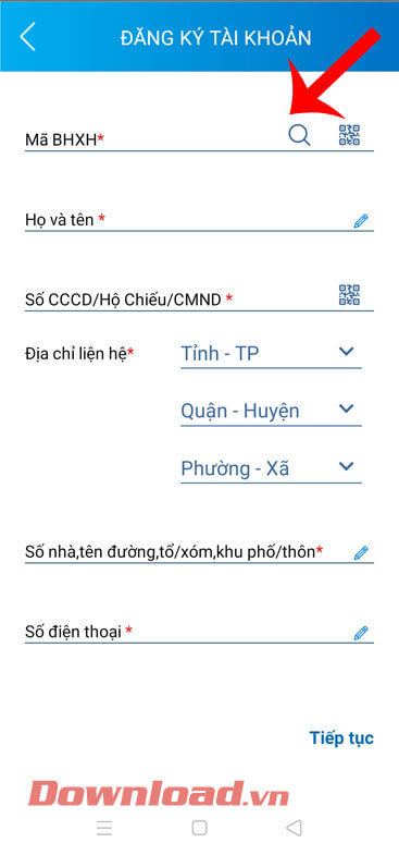 <p><strong>Bước 3:</strong> Nhập đầy đủ thông tin của bạn bao gồm: <em>Mã BHXH, Họ và tên, số CCCD/Hộ