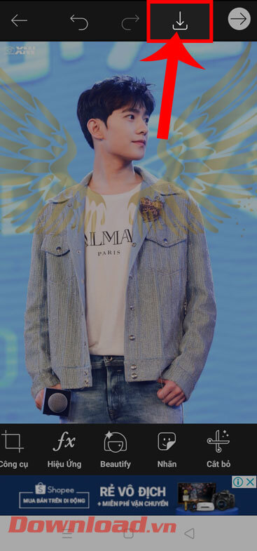 Ấn vào biểu tượng mũi tên đi xuống 